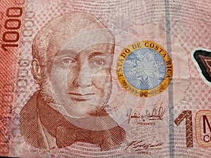 approach to Costa Rican banknote of 1000 colones, background and texture