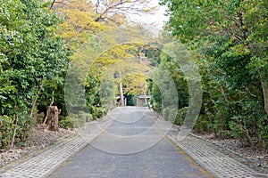 Approach to Mausoleum of Emperor Tenji in Yamashina, Kyoto, Japan. Emperor Tenji 626-672 was the