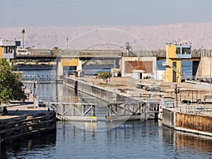 Approaching the lock gates of the new Esna dam and lock across Nile photo