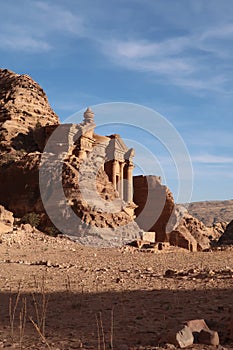 Approaching the Monastery from the desert hiking trail beginning in Little Petra, Petra, Jordan