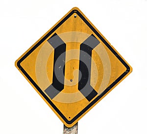Approaching narrow bridge sign isolated