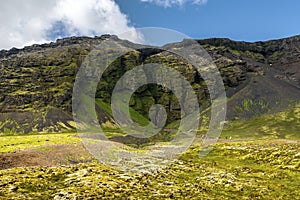 Approaching Raudfeldsgja gorge in southern part of in Snaefellsnes peninsula. Iceland photo