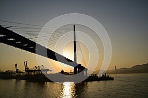 Approaching to the bridge, silhouette.