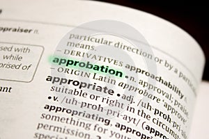 Approbation word or phrase in a dictionary
