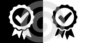 Approval check icon, black and white, quality sign â€“ vector