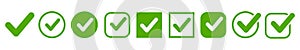 Approval check icon isolated, set quality sign, green tick â€“ vector