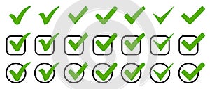 Approval check icon isolated, set quality sign, tick â€“ stock vector