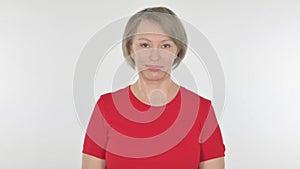 Approval by Old Woman, Shaking Head on White Background