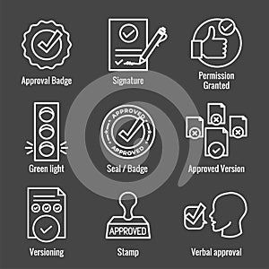 Approval and Signature Icon Set with Stamp & version icons