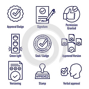 Approval and Signature Icon Set - Stamp and version icons photo