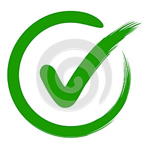 Approval symbol check mark in a circle, drawn hand, vector green sign OK approval or development checklist. personal choice mark photo