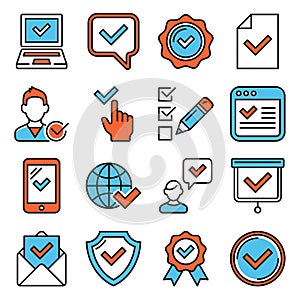 Approve Check Icons Set on White Background. Vector