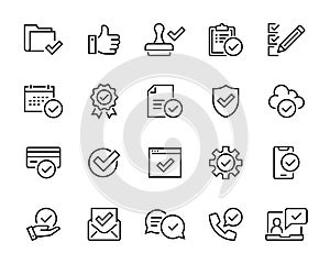 Approve icons set collection of simple linear web icons vector stroke