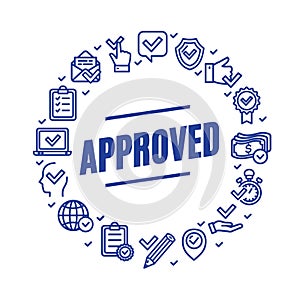 Approve Related Signs Round Design Template Thin Line Icon Concept. Vector