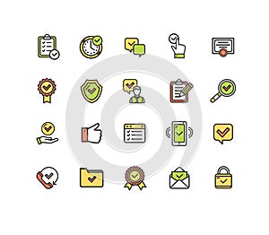 Approve Sign Color Thin Line Icon Set. Vector