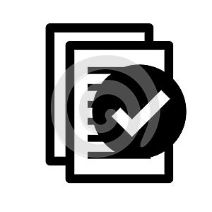 approved business document icon, paper with tick symbol