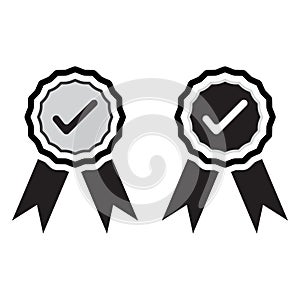 Approved or certification icon. Quality production sign. Confirmatory sign isolated on white background.