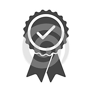 Approved certified rosette icon in flat style. Accredited and recommended medal symbol isolated on white background