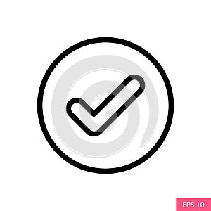 Approved or Checked tick in circle in line style design isolated on white background. Editable stroke.