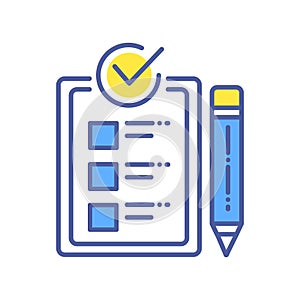 Approved checklist color line icon. Check mark list, office organization briefings or questionnaire checkbox concept