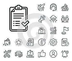Approved checklist line icon. Accepted or confirmed sign. Salaryman, gender equality and alert bell. Vector