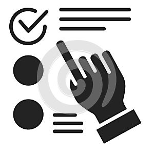 Approved choice on checklist black glyph icon. Make right decision concept. Sign for web page, mobile app. Vector