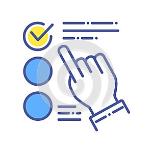 Approved choice on checklist color line icon. Make right decision concept. Sign for web page, mobile app. Vector isolated object