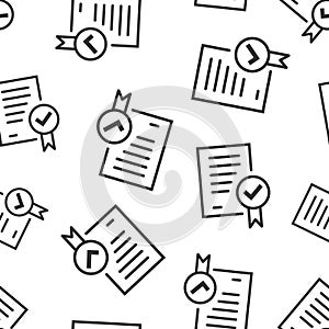 Approved document icon in flat style. Authorize vector illustration on white isolated background. Agreement check mark seamless