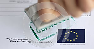 Approved EU Schengen visa application closeup