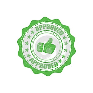 Approved green rubber stamp with grunge in a flat design