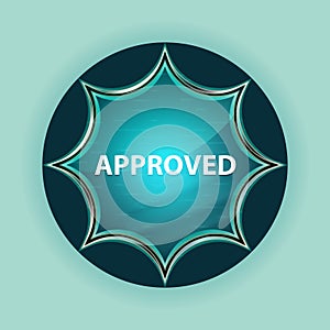 Approved magical glassy sunburst blue button sky blue background