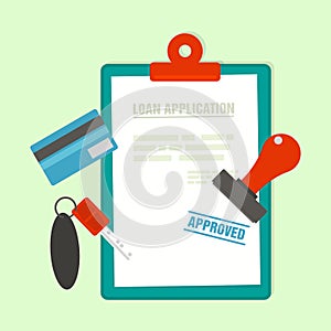 Approved Mortgage loan application with car key