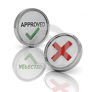 Approved and rejected 3D icon isolated on white background