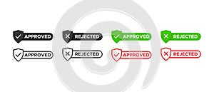 Approved and rejected vector icons set. Green approval sign vector with check mark symbol