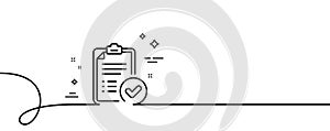Approved report line icon. Accepted document sign. Continuous line with curl. Vector