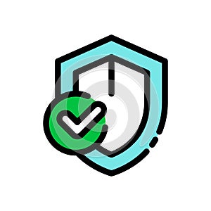 Approved safety color line icon. Safeguard check mark concept.