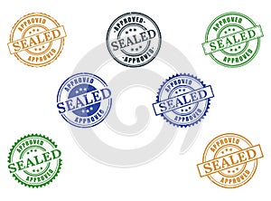 Approved Sealed Rubber Stamp Collection, Official Document Seal Vector Set