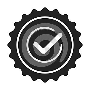 Approved stamp black glyph icon. Successful check concept. Certified, validation element. Sign for web page, mobile app. Vector