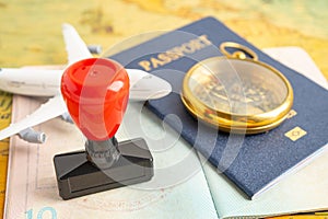 Approved Stamp visa and passport document to immigration at airport in country