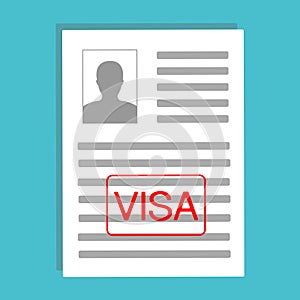 Approved visa application, flat design. Documents with personal data vector illustration, flat cartoon paper document