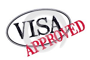 Approved visa passport rubber stamp isolated on white background