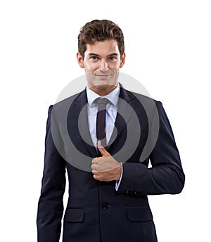 He approves. Studio shot of a well dressed businessman against a white background.