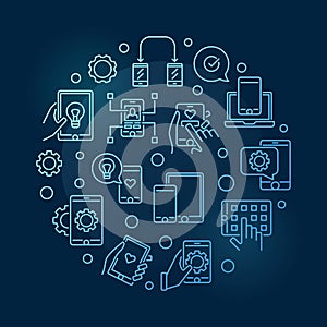 Apps and App Development vector round blue line illustration