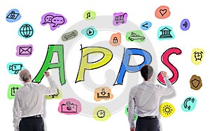 Apps concept drawn by businessmen