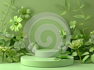 green podium and flowers on balckground, AIGENERATED photo