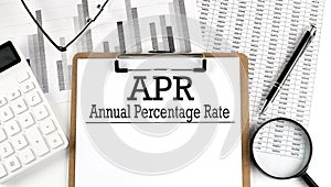 APR ANNUAL PERCENTAGE RATE text on clipboard on chart photo