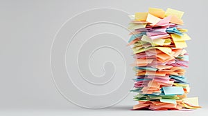 Tall Stack of Colorful Sticky Notes on a Light Background