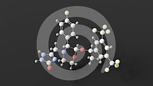 aprepitant molecule, molecular structure, emend, ball and stick 3d model, structural chemical formula with colored atoms