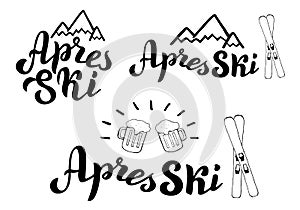 Apres ski typography logo set. Mountain resort banner, poster. Apres ski bar leaflet. photo