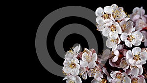 Apricot blossom branch isolated on black